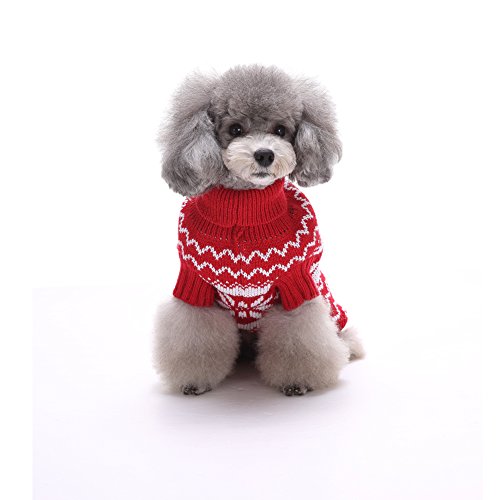 Tuopuda Navidad Mascotas suéter Invierno Perro Nieve Lana del Perrito Traje Caliente Ropa de Abrigo (M, Rojo)