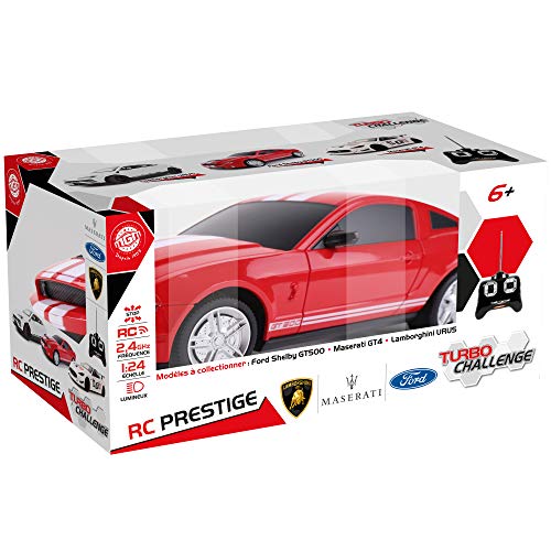 TURBO CHALLENGE Ford Shelby GT 500-Prestige-Rouge-096751 - Coche teledirigido (frecuencia 2,4 GHz), Listo para rotar, Escala 1/24 Pilas no Incluidas, a Partir de 6 años, 96751, Color Rojo