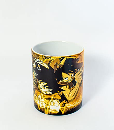 TusPersonalizables.com Taza Dragon Ball + Llavero de Madera (Taza - Dragon Ball + One Piece - Son Goku y Monkey D. Luffy…)