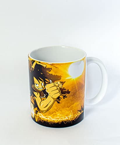 TusPersonalizables.com Taza Dragon Ball + Llavero de Madera (Taza - Dragon Ball + One Piece - Son Goku y Monkey D. Luffy…)