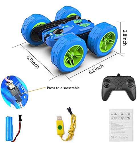 TwobeFit Coche Teledirigido, 2.4 GHz RC Coche Acrobacia Rotación Volteo de 360 Grados, con Batería Recargable, 360° Doble Lado Flexibles Control Remoto de Coche Carrera para niños Regalo