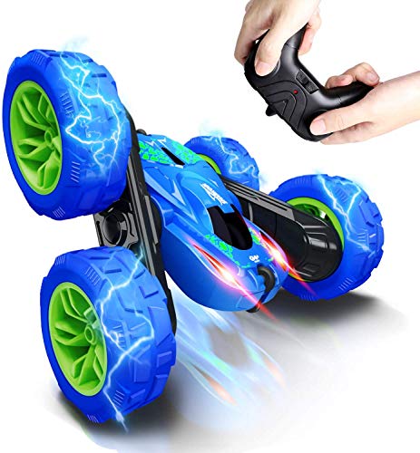 TwobeFit Coche Teledirigido, 2.4 GHz RC Coche Acrobacia Rotación Volteo de 360 Grados, con Batería Recargable, 360° Doble Lado Flexibles Control Remoto de Coche Carrera para niños Regalo