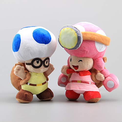 uiuoutoy Super Mario Bros Toad Toadette Juguetes de peluche rellenos suaves de setas azules y rosadas para niños, juego de regalo de 2 piezas