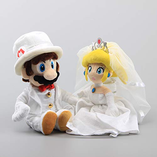 uiuoutoy Super Mario Odyssey Bros Peluche Juguetes Vestido De Novia Bowser Koopa Mario Peach Princess Muñecas Regalo (Mario & Peach Princess)