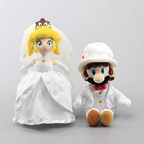 uiuoutoy Super Mario Odyssey Bros Peluche Juguetes Vestido De Novia Bowser Koopa Mario Peach Princess Muñecas Regalo (Mario & Peach Princess)