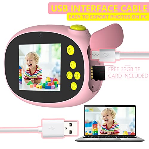 Uleway Cámara Digital para Niños, 2.0" HD 1080P 12MP Camara de Fotos para Infantil, Tarjeta de Memoria de 32GB Selfie Video Cámara Infantil, Juguetes Regalos para Niños de 3-12 Años (Rosa)