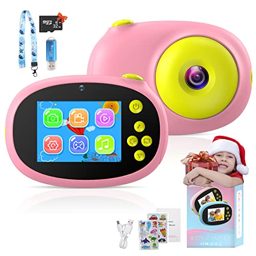 Uleway Cámara Digital para Niños, 2.0" HD 1080P 12MP Camara de Fotos para Infantil, Tarjeta de Memoria de 32GB Selfie Video Cámara Infantil, Juguetes Regalos para Niños de 3-12 Años (Rosa)