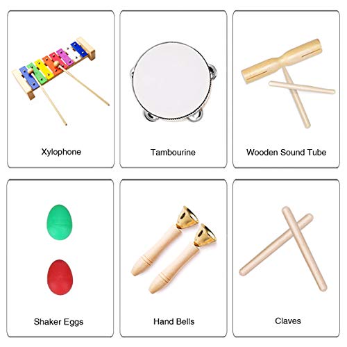 Ulifeme Instrumentos Musicales para Infantil, 24pcs Juguetes Músicales de Percusion para Bebes, Xilófono Madera Set de Instrumentos Musicales para Niños Juegos Musical con Una Bolsa de Transporte