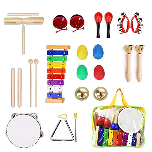 Ulifeme Instrumentos Musicales para Infantil, 24pcs Juguetes Músicales de Percusion para Bebes, Xilófono Madera Set de Instrumentos Musicales para Niños Juegos Musical con Una Bolsa de Transporte