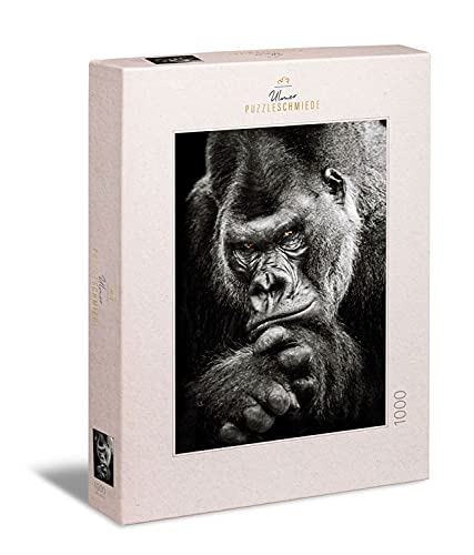 Ulmer Puzzleschmiede - Puzzle "Gorila": Puzzle de 1000 piezas - Motivo animal con poderoso gorila en blanco y negro