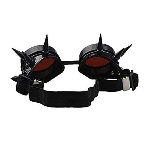 Ultra Steampunk Gafas Cyber Gafas Victorian Mens Womens Cosplay Goth Round, Negro con lentes rojas,