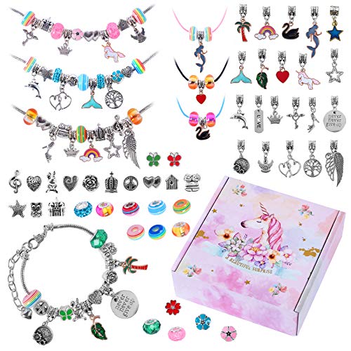 Unicornio Pulsera para niña Kit de fabricación de Joyas para niña Kit para Hacer Joyas para niñas, Kits para Hacer Pulseras con dijes Colgantes Cuentas Cadenas, Juegos de artesanías para niños