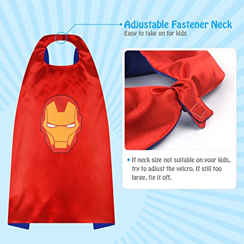 URAQT Capas de Superhéroes para Niños, 3pcs Capa y Máscara de Superhéroe de Satén de Doble Cara, Disfraces Infantiles para Cosplay Halloween Navidad, Juguetes de Superhéroe para Niños Niñas (6 Roles)