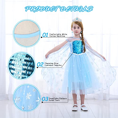 URAQT Disfraz de Elsa Anna para Niñas, Disfraz de Elsa Disfraz de Princesa, para Fiesta de Disfraces de Cosplay, Bodas, Halloween