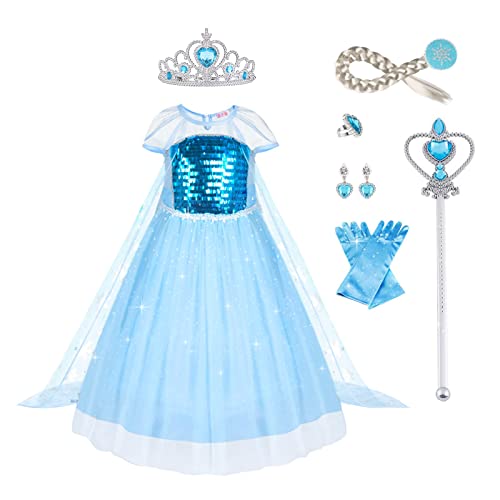 URAQT Disfraz de Elsa Anna para Niñas, Disfraz de Elsa Disfraz de Princesa, para Fiesta de Disfraces de Cosplay, Bodas, Halloween