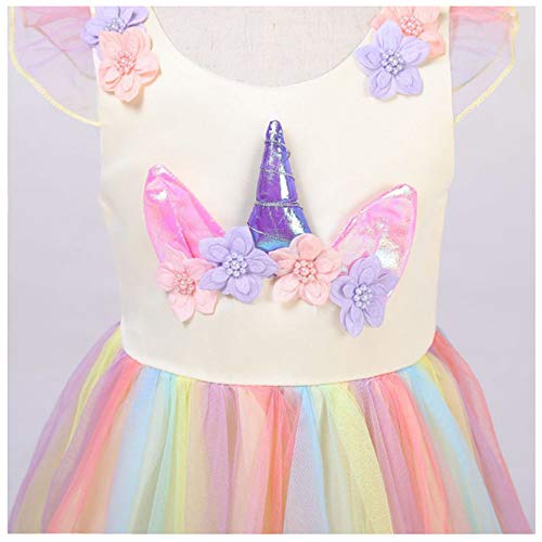 URAQT Disfraz Unicornio Niña, Vestidos Unicornio Niña, Disfraz de Princesa, para Fiesta de Cosplay, Boda, Partido,Vestido de Princesa 110 cm