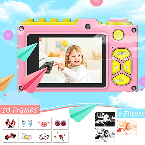 Ushining Cámara Digital para Niños, Selfie Video Camara para Niños con Pantalla de 2 Pulgadas, Camara Fotos Infantil con Tarjeta Micro SD de 32 GB, Regalos Juguete para 3 a 12 Años Niños y Niñas