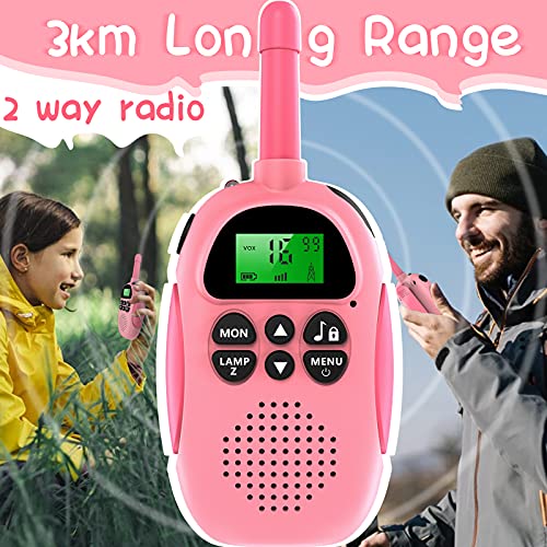 Ushining Walkie Talkie para Niños, Walkie Talkie Recargable con Radio de 2 vías 16 Canales Función VOX 10 Tonos de Llamada LCD Retroiluminado Linterna, Regalo para Niños y Niñas