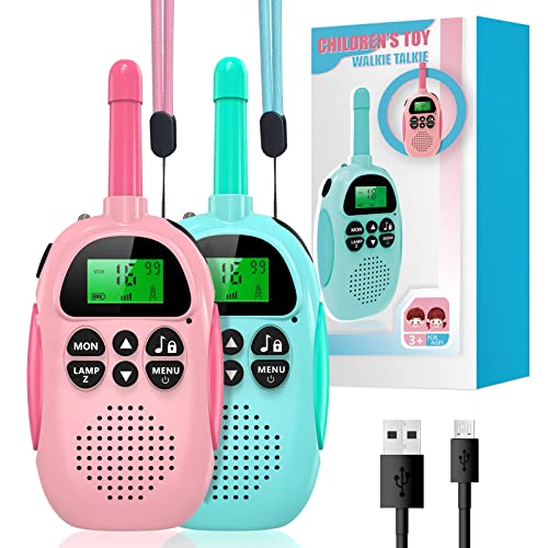 Ushining Walkie Talkie para Niños, Walkie Talkie Recargable con Radio de 2 vías 16 Canales Función VOX 10 Tonos de Llamada LCD Retroiluminado Linterna, Regalo para Niños y Niñas