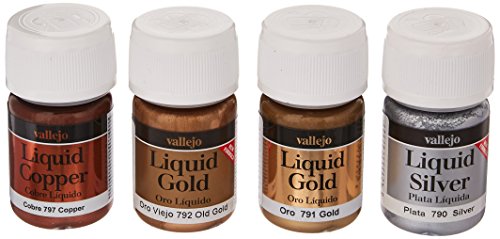 VALLEJO-3070199 3070199 Oro LIQUIDO Metallic Set OR, Multicolor, 35 ml (Paquete de 4)