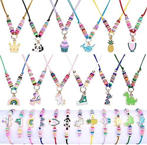 vamei 24 Piezas Collar Pulseras Niña Collar Pulsera Amistad Niña Collar Pulseras Ajustables de Cuerda Trenzada Joyas Niña Juguete para Regalo de Cumpleaños de Fiesta para Niña Niños