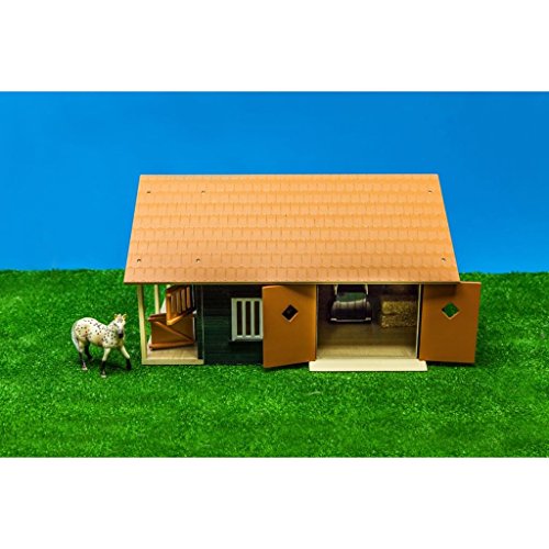 Van Manen Kids Globe Farming 610167 - Establo para Caballos (Madera, Escala 1:24, con 2 Cajas, Taller, Techo y Puertas móviles)