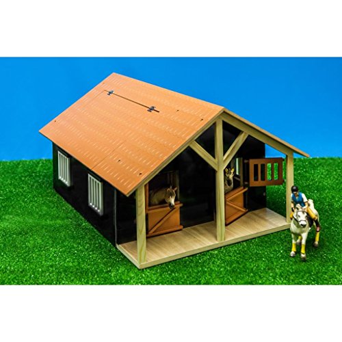 Van Manen Kids Globe Farming 610167 - Establo para Caballos (Madera, Escala 1:24, con 2 Cajas, Taller, Techo y Puertas móviles)