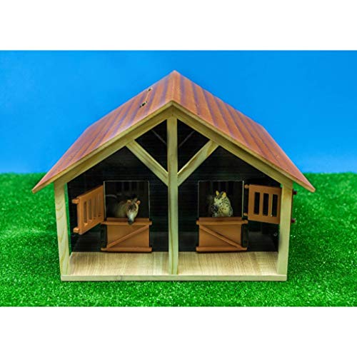 Van Manen Kids Globe Farming 610167 - Establo para Caballos (Madera, Escala 1:24, con 2 Cajas, Taller, Techo y Puertas móviles)