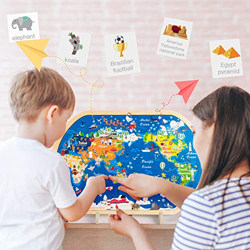 VATOS Puzzles de Madera Educación Juguetes Bebes Rompecabezas de Madera 44 Piezas Puzzles Rompecabezas del Mapa del Mundo para Niños de 3 a 6 años