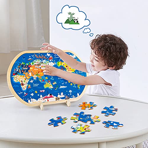 VATOS Puzzles de Madera Educación Juguetes Bebes Rompecabezas de Madera 44 Piezas Puzzles Rompecabezas del Mapa del Mundo para Niños de 3 a 6 años