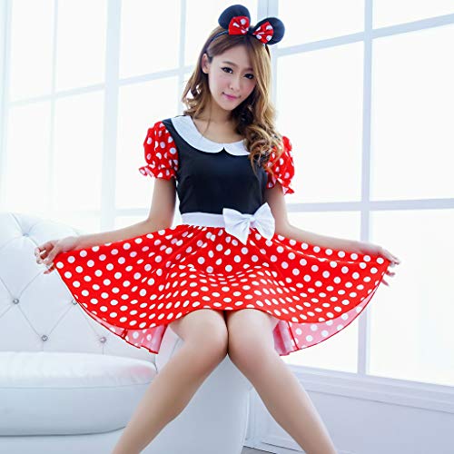 Vestido Minnie para Adulto - Lunares Rojo Mangas de Burbuja Disfraces Minnie Costume para Fiesta de Halloween