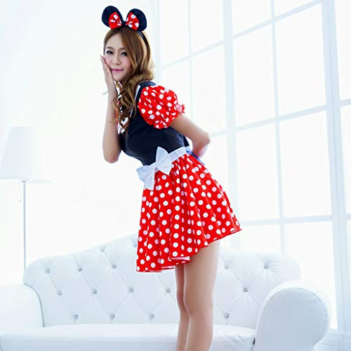 Vestido Minnie para Adulto - Lunares Rojo Mangas de Burbuja Disfraces Minnie Costume para Fiesta de Halloween