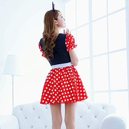 Vestido Minnie para Adulto - Lunares Rojo Mangas de Burbuja Disfraces Minnie Costume para Fiesta de Halloween