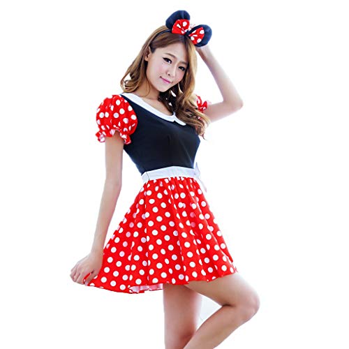 Vestido Minnie para Adulto - Lunares Rojo Mangas de Burbuja Disfraces Minnie Costume para Fiesta de Halloween