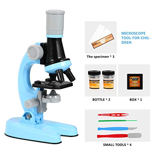 VICASKY Microscopio de Estudiante con Accesorios Kit de Experimento de Ciencia Biológica Herramienta Educativa de Ciencia para Niños Estudiantes Azul