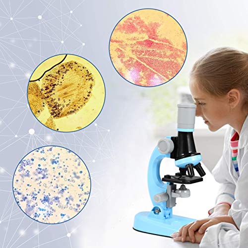 VICASKY Microscopio de Estudiante con Accesorios Kit de Experimento de Ciencia Biológica Herramienta Educativa de Ciencia para Niños Estudiantes Azul