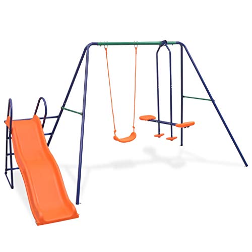 vidaXL Juego de Columpios para Jardín de 3 Piezas Asientos Juguete para Niños Parque Casero Infantil de Acero y Plástico Naranja