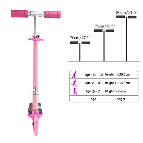 Vinteky Patinete Infantil Altura Ajustable Patinetes para Niños con Ruedas de Luz LED Scooter Plegable para Niños a Partir de 6 Años (Rosa)