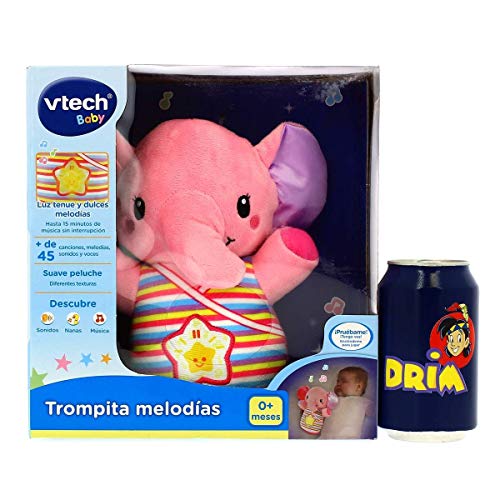 VTech-Trompito, Elefante de Peluche para bebé, Musical, luz de Noche, con más de 45 Voces, Canciones y melodías, Color Rosa, (3480-508657)