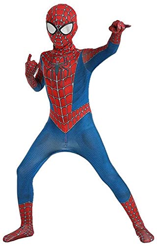 Waeihh Disfraz infantil de Spiderman en 3D, anime, traje para niños, accesorio para fiestas, Halloween, carnaval, cosplay, superhéroe, licra, mono (130 ~ 140 cm, azul)