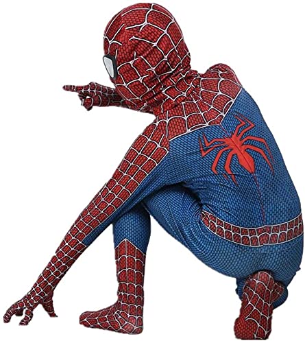 Waeihh Disfraz infantil de Spiderman en 3D, anime, traje para niños, accesorio para fiestas, Halloween, carnaval, cosplay, superhéroe, licra, mono (130 ~ 140 cm, azul)