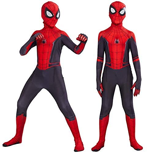 Waeihh Disfraz infantil de Spiderman en 3D, anime, traje para niños, accesorio para fiestas, Halloween, carnaval, cosplay, superhéroe, licra, mono (90 ~ 100 cm, rojo)