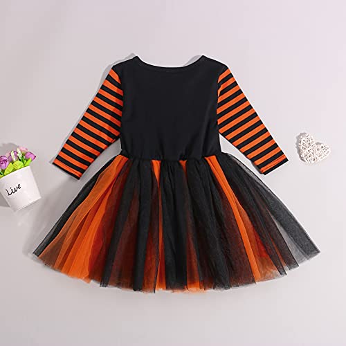 WangsCanis Disfraz de Halloween para niña, disfraz de Halloween para niña, vestido de calabaza, ropa de bebé, Halloween, vestido de princesa., negro B, 2-3 Años