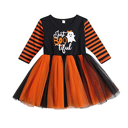 WangsCanis Disfraz de Halloween para niña, disfraz de Halloween para niña, vestido de calabaza, ropa de bebé, Halloween, vestido de princesa., negro B, 2-3 Años