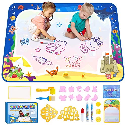 WaterDoodle Matte Aqua Magic Doodle Malmatte 120 * 80 cm Aqua Drawing Painting Matte Pintura Pintura Pizarra de pintura con lápices, sellos y otros accesorios para niños, bebés,