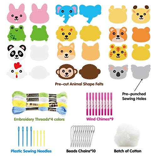 WATINC 12pz Kit de Costura Niños Juego de Manualidades Coser Kit Manualidad de Coser Fieltro, Cabeza de Animal, con Fieltros, Aguja de Coser, Hilo de Bordar, Apto para Principiantes, Regalo DIY