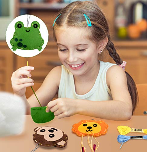 WATINC 12pz Kit de Costura Niños Juego de Manualidades Coser Kit Manualidad de Coser Fieltro, Cabeza de Animal, con Fieltros, Aguja de Coser, Hilo de Bordar, Apto para Principiantes, Regalo DIY