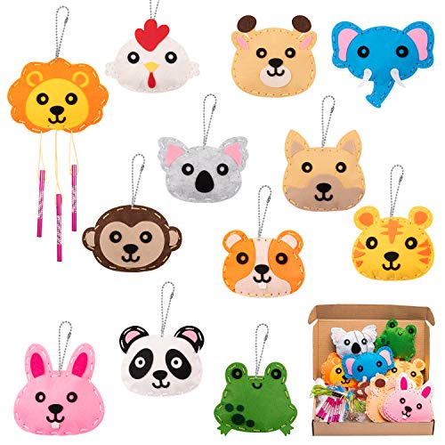 WATINC 12pz Kit de Costura Niños Juego de Manualidades Coser Kit Manualidad de Coser Fieltro, Cabeza de Animal, con Fieltros, Aguja de Coser, Hilo de Bordar, Apto para Principiantes, Regalo DIY