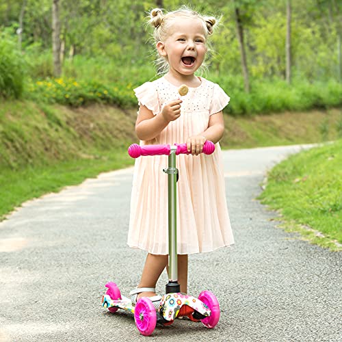 WeSkate Patinete para Niño Niña 3-8 Años Mini Scooter de Tres Ruedas con Luces LED manubrios Ajustables Patinetes para niños