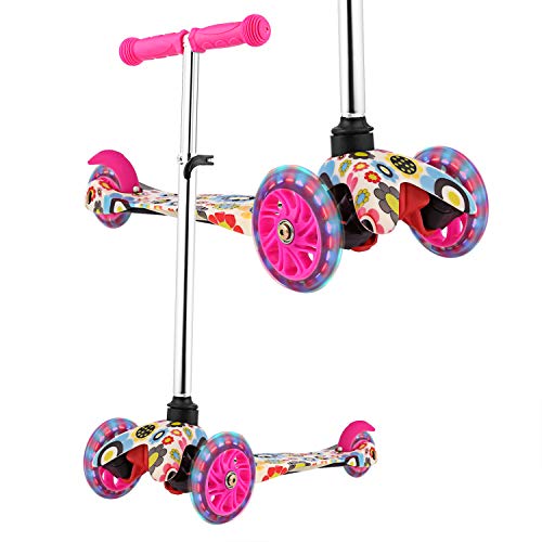 WeSkate Patinete para Niño Niña 3-8 Años Mini Scooter de Tres Ruedas con Luces LED manubrios Ajustables Patinetes para niños